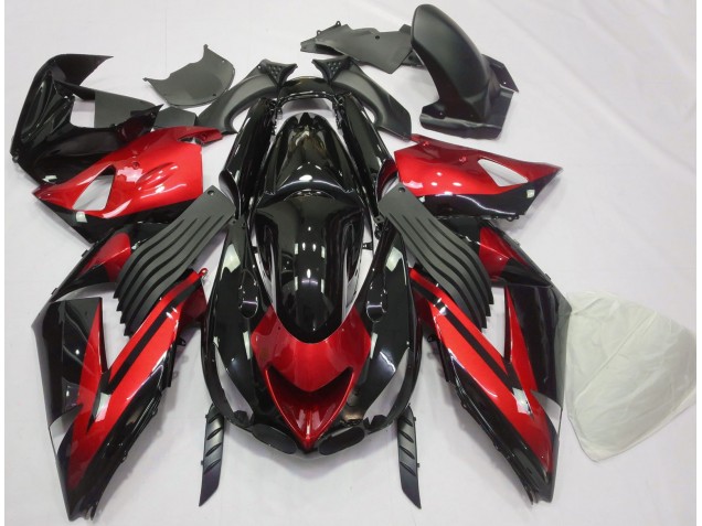 Aftermarket 2006-2011 Gloss Red and Black Plain Kawasaki ZX14R Motorcycle Fairings