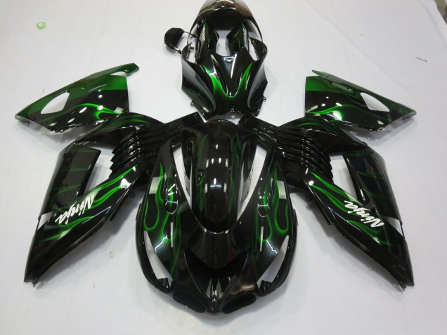 Aftermarket 2006-2011 Green Flame Kawasaki ZX14R Motorcycle Fairings