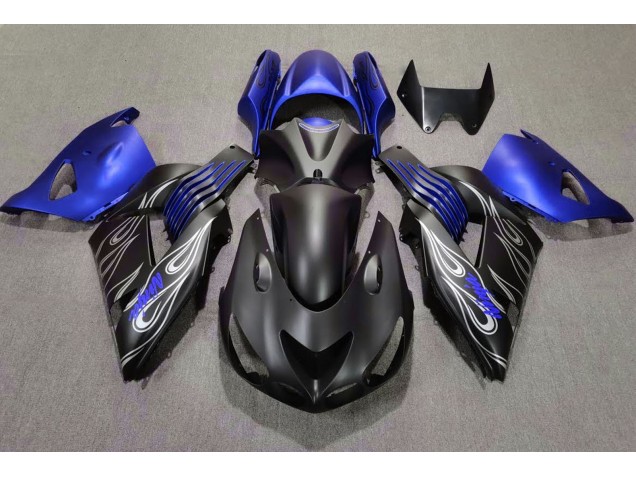 Aftermarket 2006-2011 Matte Black and Blue Kawasaki ZX14R Motorcycle Fairings