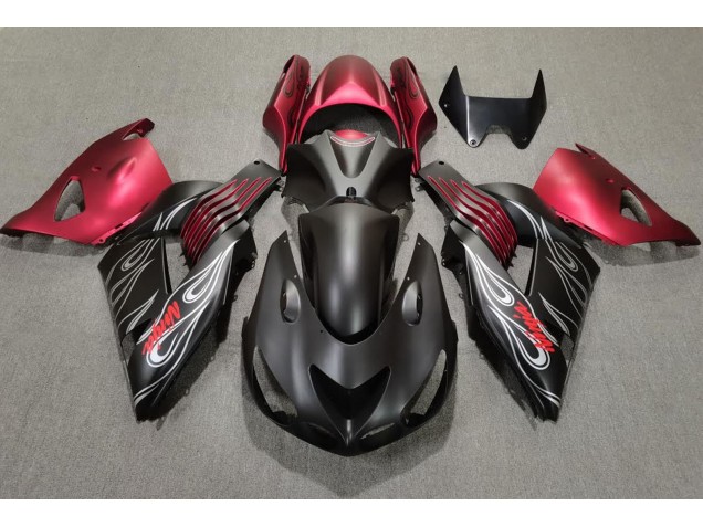 Aftermarket 2006-2011 Matte Black and Red Kawasaki ZX14R Motorcycle Fairings