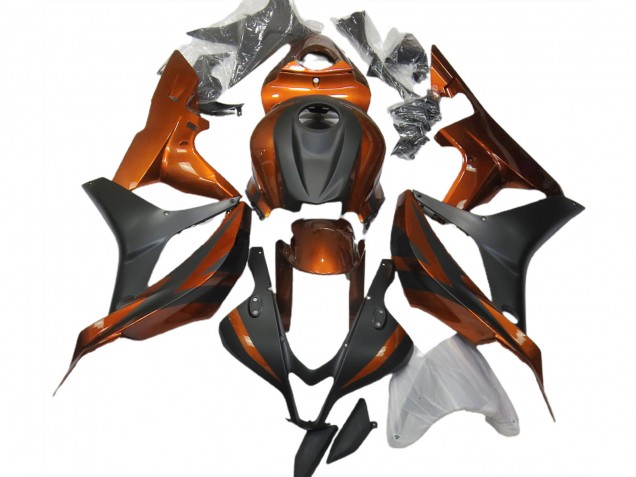 Aftermarket 2007-2008 Burnt Orange and Matte Black Honda CBR600RR Motorcycle Fairings