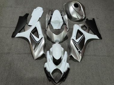 Aftermarket 2007-2008 Custom Silver White with Black Suzuki GSXR 1000 Motorcycle Fairings