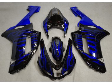 Aftermarket 2007-2008 Gloss Black & Blue Flame Kawasaki ZX6R Motorcycle Fairings