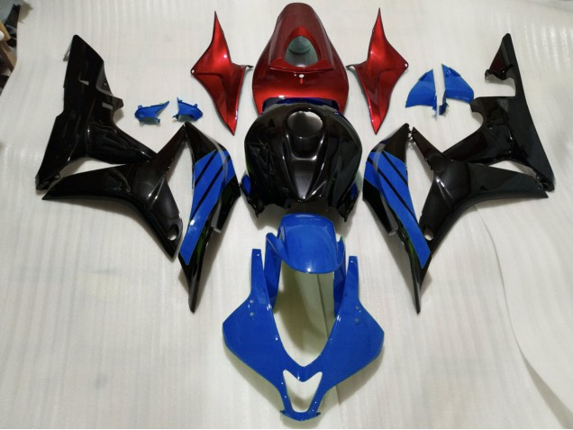 Aftermarket 2007-2008 Gloss Black & Blue and Red Accents Honda CBR600RR Motorcycle Fairings