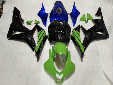 Aftermarket 2007-2008 Gloss Black & Green and Blue Accents Honda CBR600RR Motorcycle Fairings