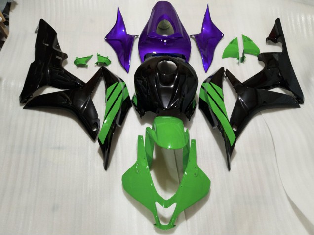 Aftermarket 2007-2008 Gloss Black & Green and Purple Accents Honda CBR600RR Motorcycle Fairings