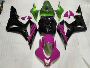 Aftermarket 2007-2008 Gloss Black & Pink and Green Accents Honda CBR600RR Motorcycle Fairings