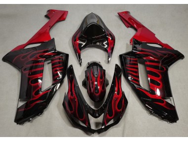 Aftermarket 2007-2008 Gloss Black & Red Flame Kawasaki ZX6R Motorcycle Fairings