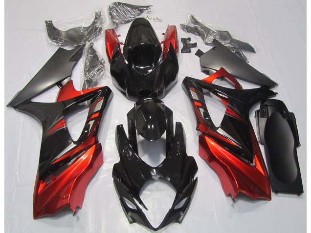 Aftermarket 2007-2008 Gloss Black and Red Suzuki GSXR 1000 Motorcycle Fairings