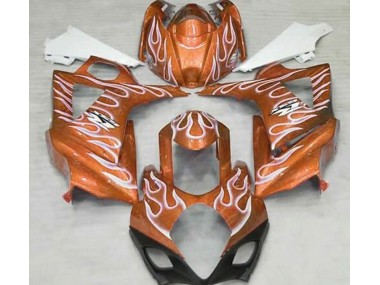 Aftermarket 2007-2008 Gloss Orange and White Flame Suzuki GSXR 1000 Motorcycle Fairings