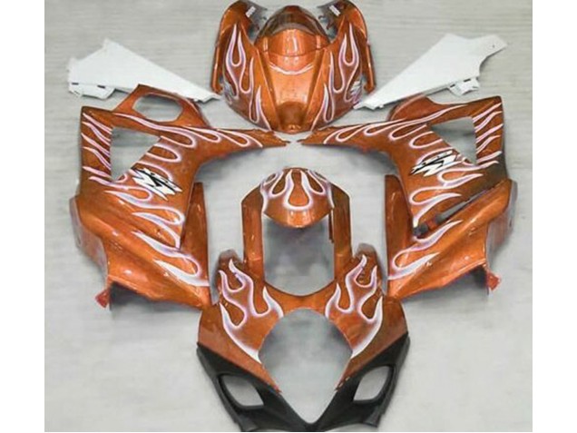 Aftermarket 2007-2008 Gloss Orange and White Flame Suzuki GSXR 1000 Motorcycle Fairings