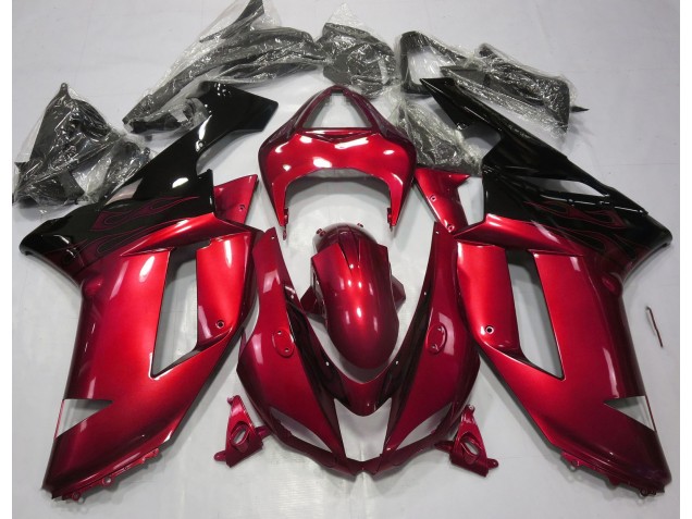 Aftermarket 2007-2008 Gloss Red & Black Kawasaki ZX6R Motorcycle Fairings