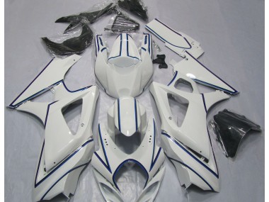 Aftermarket 2007-2008 Gloss White Blue Pin Stripe Suzuki GSXR 1000 Motorcycle Fairings