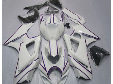 Aftermarket 2007-2008 Gloss White Purple Pin Stripe Suzuki GSXR 1000 Motorcycle Fairings