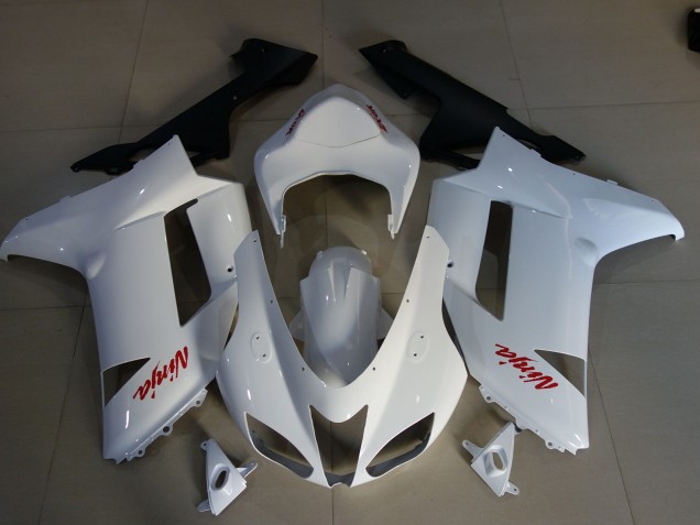 Aftermarket 2007-2008 Gloss White & Red Kawasaki ZX6R Motorcycle Fairings