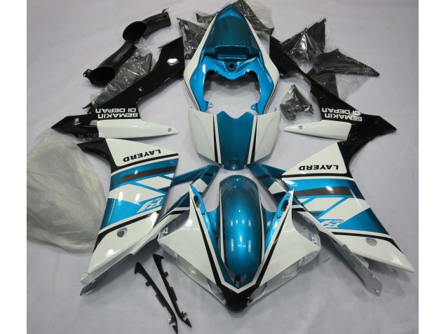 Aftermarket 2007-2008 Gloss White and Light Blue Yamaha R1 Motorcycle Fairings