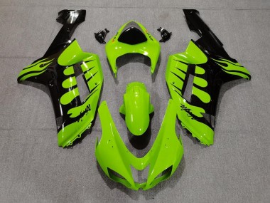 Aftermarket 2007-2008 Green Flame Kawasaki ZX6R Motorcycle Fairings