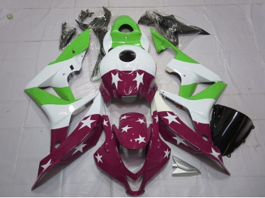 Aftermarket 2007-2008 Green and Maroon Stars and Stripes Honda CBR600RR Motorcycle Fairings