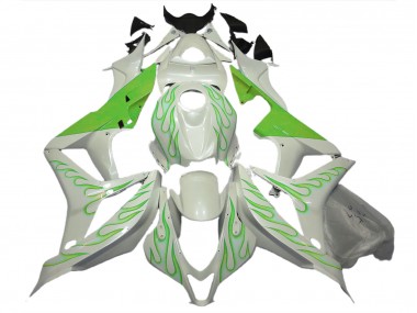 Aftermarket 2007-2008 Lime Green Flame on White Honda CBR600RR Motorcycle Fairings