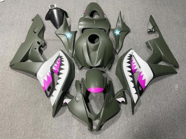 Aftermarket 2007-2008 Matte Green & Pink Shark Honda CBR600RR Motorcycle Fairings