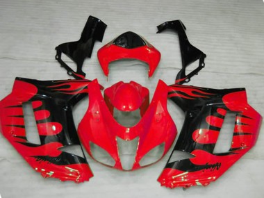 Aftermarket 2007-2008 Red Flame Kawasaki ZX6R Motorcycle Fairings