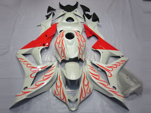 Aftermarket 2007-2008 Red Flame on White Honda CBR600RR Motorcycle Fairings