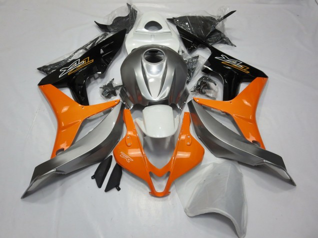 Aftermarket 2007-2008 Silver White and Orange Honda CBR600RR Motorcycle Fairings