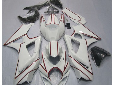 Aftermarket 2007-2008 White with Red Pin Stripe Suzuki GSXR 1000 Motorcycle Fairings