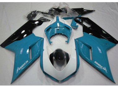 Aftermarket 2007-2012 Gloss Light Blue & White Ducati 848 1098 1198 Motorcycle Fairings