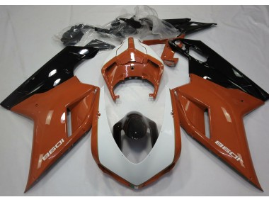 Aftermarket 2007-2012 Gloss Orange & White Ducati 848 1098 1198 Motorcycle Fairings