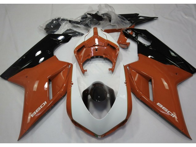 Aftermarket 2007-2012 Gloss Orange & White Ducati 848 1098 1198 Motorcycle Fairings