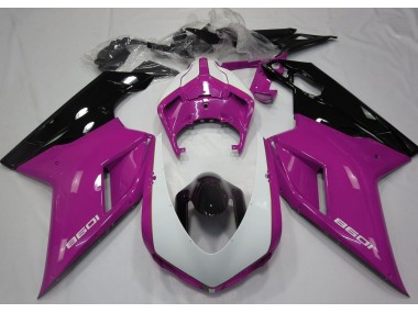 Aftermarket 2007-2012 Gloss Pink & White Ducati 848 1098 1198 Motorcycle Fairings