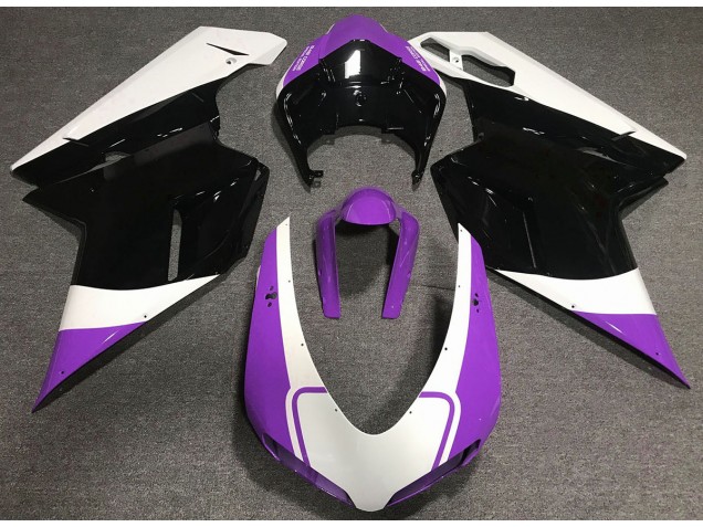 Aftermarket 2007-2012 Gloss Purple White and Black Ducati 848 1098 1198 Motorcycle Fairings