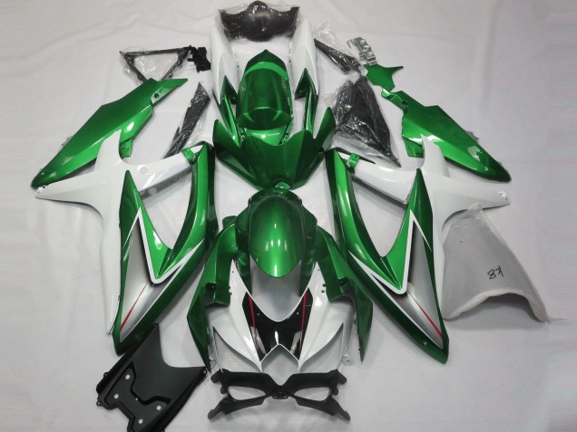 Aftermarket 2008-2010 Gloss Green and White Suzuki GSXR 600-750 Motorcycle Fairings