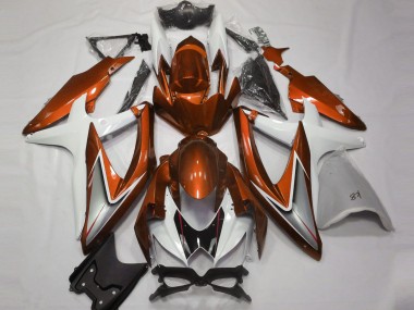 Aftermarket 2008-2010 Gloss Orange and White Suzuki GSXR 600-750 Motorcycle Fairings