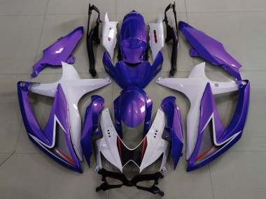 Aftermarket 2008-2010 Gloss Purple & White Suzuki GSXR 600-750 Motorcycle Fairings