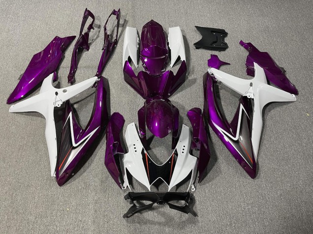 Aftermarket 2008-2010 Gloss Purple and White Suzuki GSXR 600-750 Motorcycle Fairings