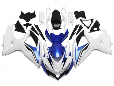 Aftermarket 2008-2010 Gloss White With Silver and Blue Suzuki GSXR 600-750 Motorcycle Fairings