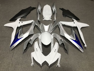 Aftermarket 2008-2010 Gloss White With Silver and blue Matte Black Lower Suzuki GSXR 600-750 Motorcycle Fairings