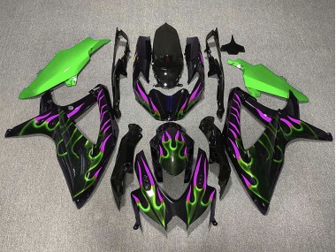 Aftermarket 2008-2010 Green and Magenta Flame Suzuki GSXR 600-750 Motorcycle Fairings