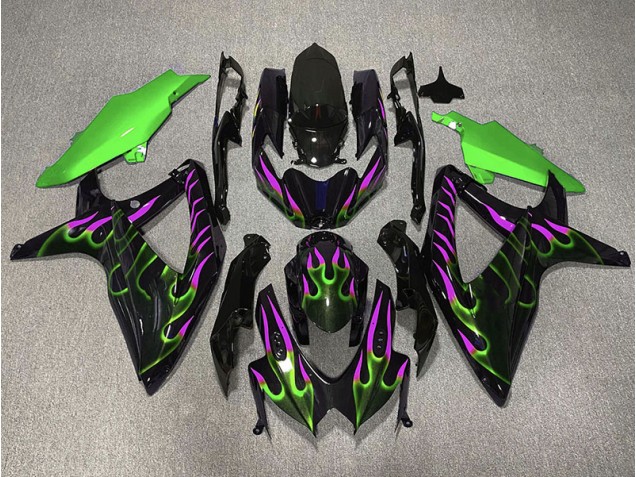 Aftermarket 2008-2010 Green and Magenta Flame Suzuki GSXR 600-750 Motorcycle Fairings