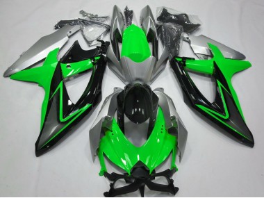 Aftermarket 2008-2010 Green and Silver Suzuki GSXR 600-750 Motorcycle Fairings