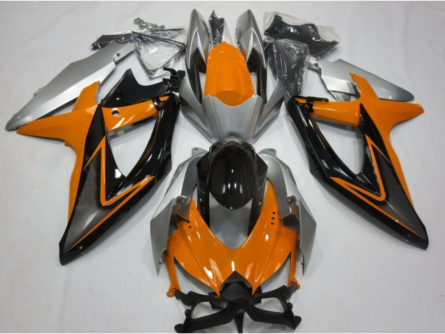 Aftermarket 2008-2010 Orange and Silver Suzuki GSXR 600-750 Motorcycle Fairings