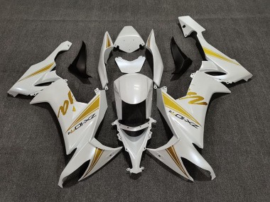 Aftermarket 2008-2010 Pearl White & Gold Kawasaki ZX10R Motorcycle Fairings