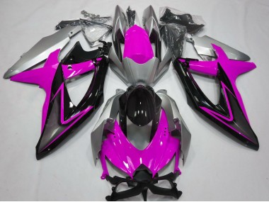 Aftermarket 2008-2010 Pink and Silver Suzuki GSXR 600-750 Motorcycle Fairings