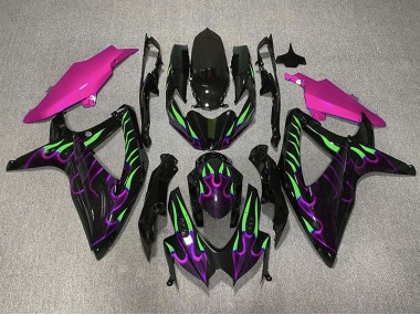 Aftermarket 2008-2010 Purple and Green Flame Suzuki GSXR 600-750 Motorcycle Fairings