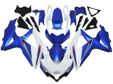 Aftermarket 2008-2010 Shining Gloss White With Silver and blue Suzuki GSXR 600-750 Motorcycle Fairings