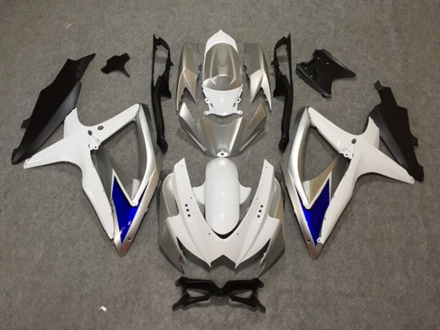 Aftermarket 2008-2010 Silver White Blue Suzuki GSXR 600-750 Motorcycle Fairings