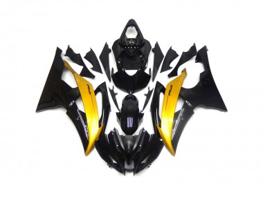 Aftermarket 2008-2016 Black and Gold Gloss Yamaha R6 Motorcycle Fairings