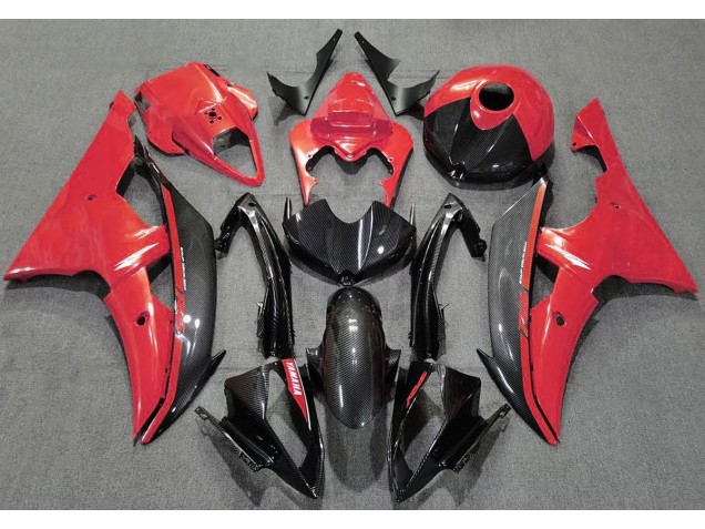 Aftermarket 2008-2016 Gloss Red and Carbon Yamaha R6 Motorcycle Fairings